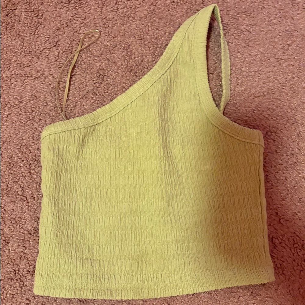 American Eagle Outfitters Lime One-Shoulder Tank Top